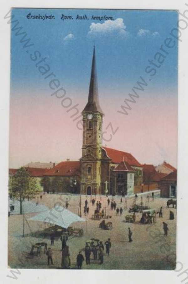  - Slovensko, Nové Zámky (Ersekujvár), kostel, trh, náměstí, kolorovaná
