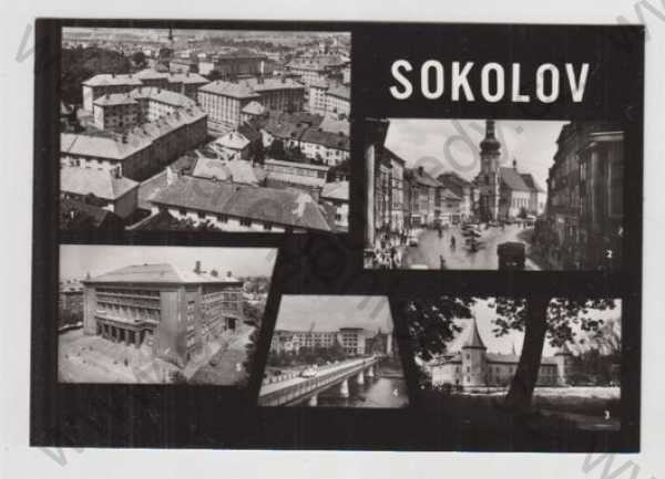  - Sokolov, více záběrů, náměstí, most, řeka, Ohře, zámek, muzeum, hornický dům, , koláž, částečný záběr města