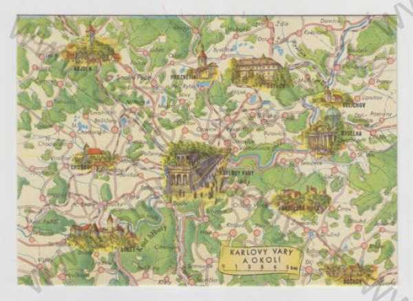  - Karlovy Vary, mapa, okolí, kolorovaná
