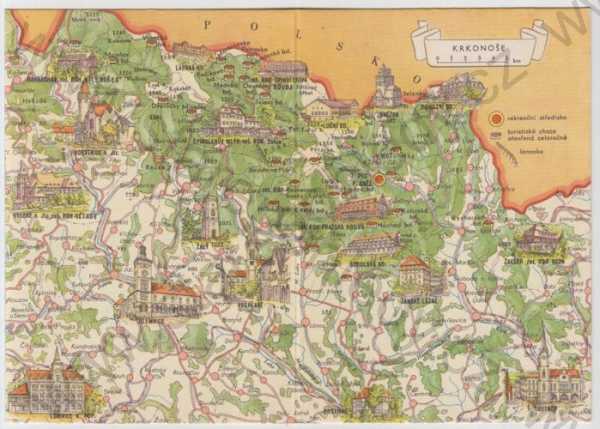  - Krkonoše (Trutnov), mapa, otvírací karta, kolorovaná