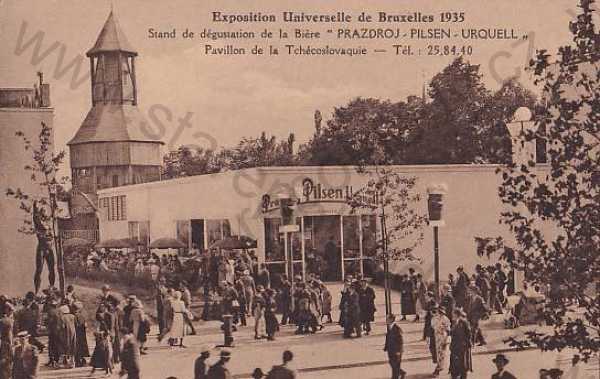  - Belgie - Brusel - Bruxelles, Světová výstava 1935, pavilon Plzeň, pivo, Prazdroj