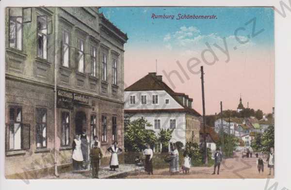  - Rumburk - Schönbornerstrasse - hostinec, kolorovaná