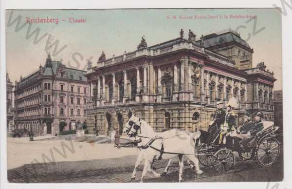  - Liberec - divadlo, František Josef I., kůň, kolorovaná