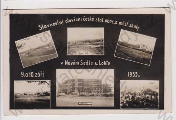  - Nové Sedlo - slavnostní otevření školy 1933, více záběrů, koláž