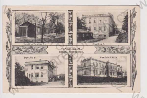  - Praha - Vinohrady - státní nemocnice - pavilon A, hlavní budova, pavilon G, pavilon chirurgie, koláž