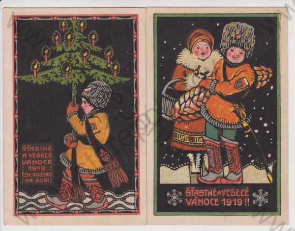  - Vánoce - 2 ks - litografie - ruské legie