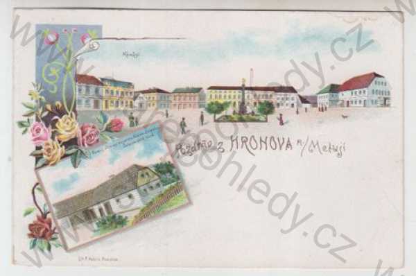  - Hronov nad Metují (Náchod), více záběrů, náměstí, Alois Jirásek, rodiště, rodný dům, kolorovaná, koláž, DA