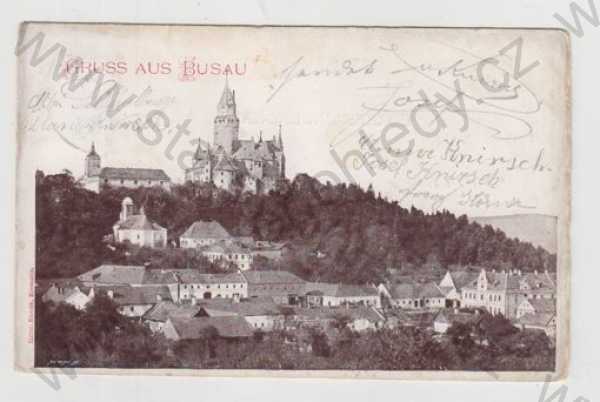  - Bouzov (Busau) - Olomouc, hrad, částečný záběr města, DA