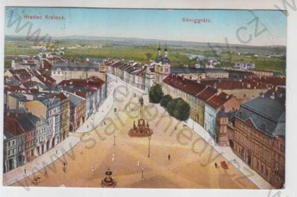  - Hradec Králové (Königgrätz), náměstí, částečný záběr města, kolorovaná