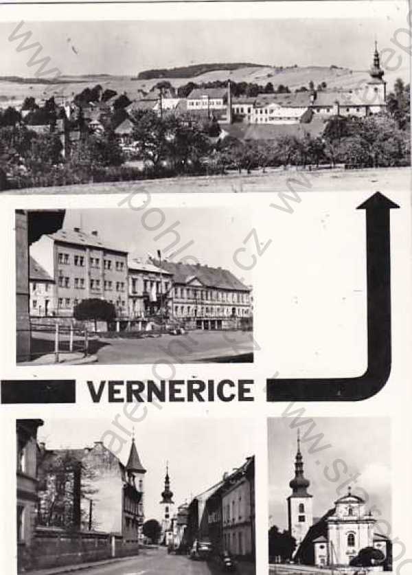  - Verneřice, Děčín, více záběrů, celkový pohled, kostel, ulice, náměstí