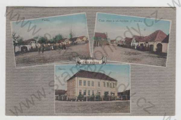  - Čáslav (Kutná hora), partie, obchod, škola, částečný záběr města, kolorovaná