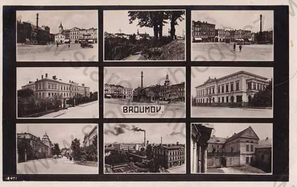  - Broumov (Náchod), různé pohledy, náměstí, ěkola, klášter, továrna, celkový pohled, Bromografia
