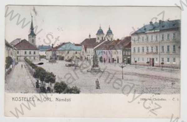  - Kostelec nad Orlicí (Rychnov nad Kněžnou), náměstí, kolorovaná