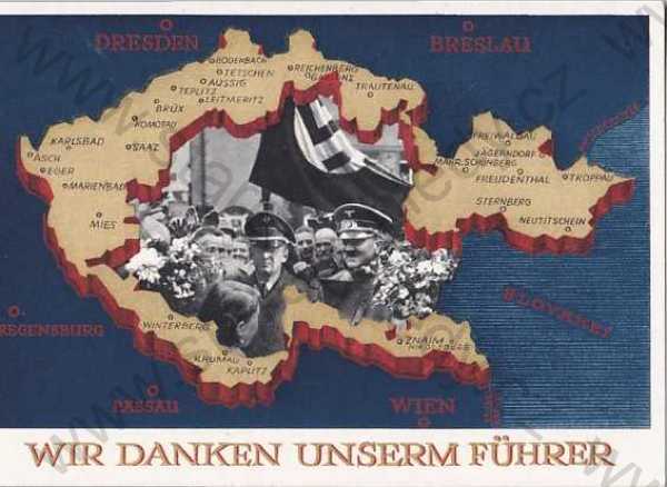  - Hitler, Stalin, koláž, mapa české země, fotografie