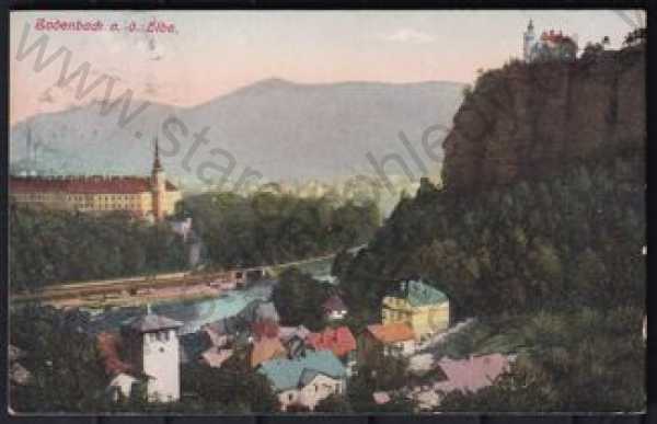  - Děčín (Bodenbach a.d.Elbe), barevná, zámek,řeka, kostel, částečný záběr města