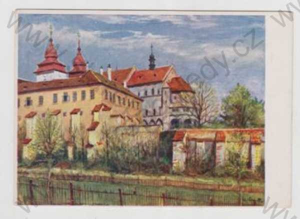  - Třebíč, Valdštejnský zámek, Basilika sv. Prokopa, Al. Kohout, kolorovaná