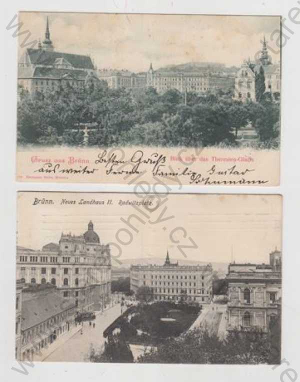  - 2x Brno (Brünn), náměstí, tramvaj, částečný záběr města, DA