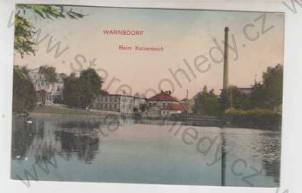  - Varnsdorf (Warnsdorf) - Děčín, rybník, částečný záběr města, kolorovaná