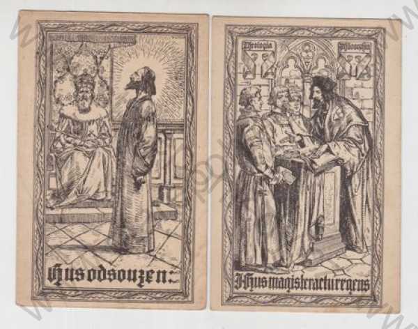  - 2x Mistr Jan Hus, odsouzení, litografie