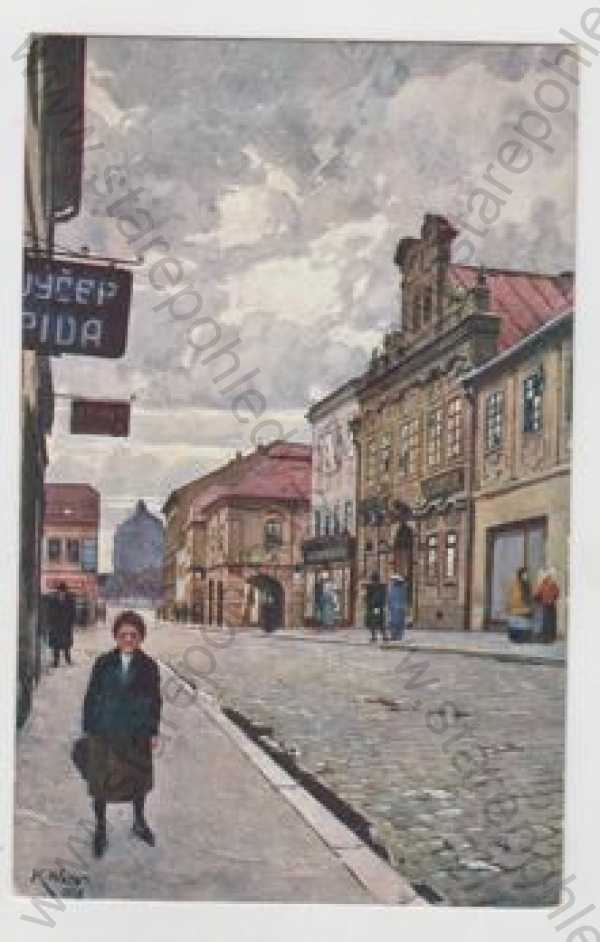  - Kolín, pohled ulicí, Kutnohorská ulice, kolorovaná
