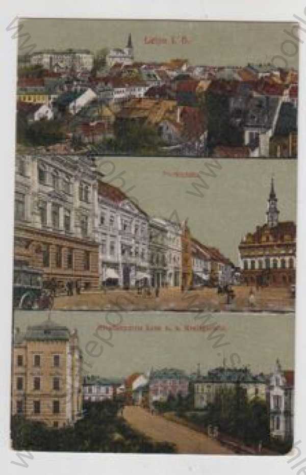  - Česká Lípa (Leipa i. B.), více záběrů, celkový pohled, náměstí, pohled ulicí, kolorovaná