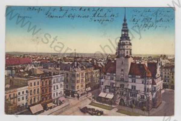  - Opava (Troppau), náměstí, částečný záběr města, kolorovaná