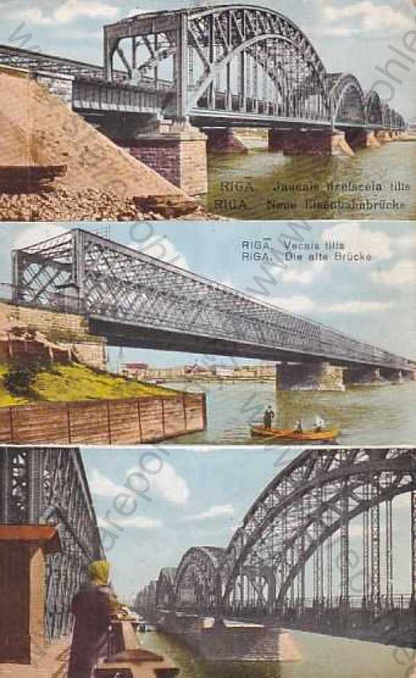  - Riga, Lotyšsko, kolorovaná, mosty