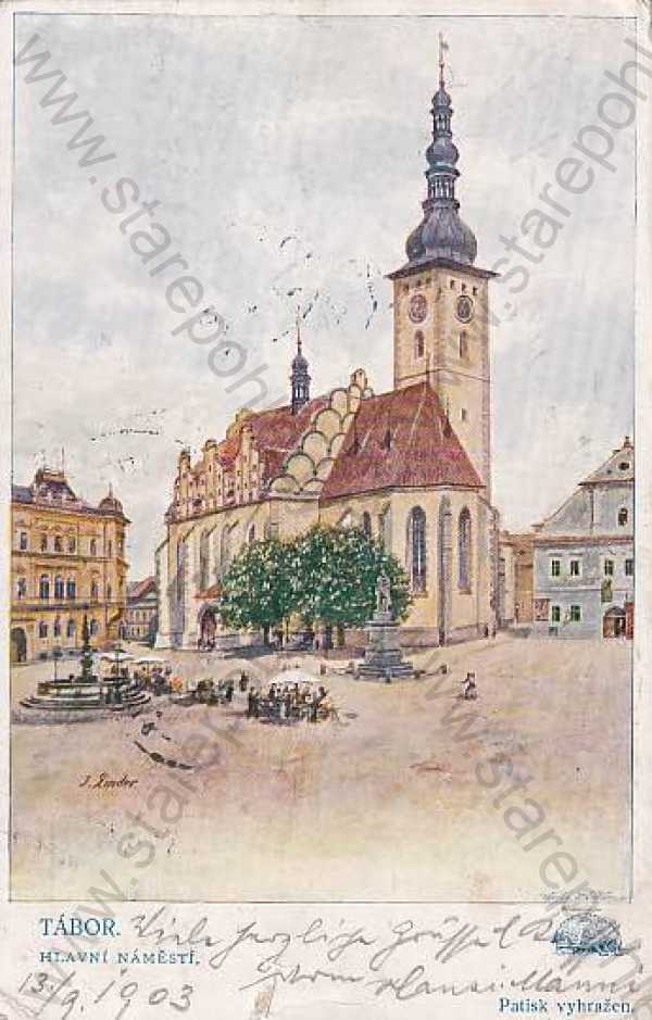  - Tábor, kstel, barevná kresba, náměstí, DA