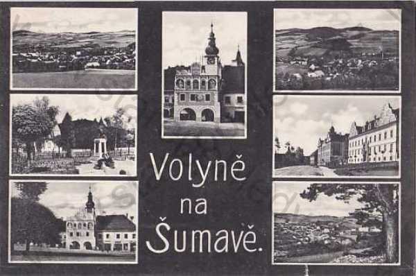  - Volyně, Strakonice, více záběrů, náměstí, radnice, celkový pohled, pomník
