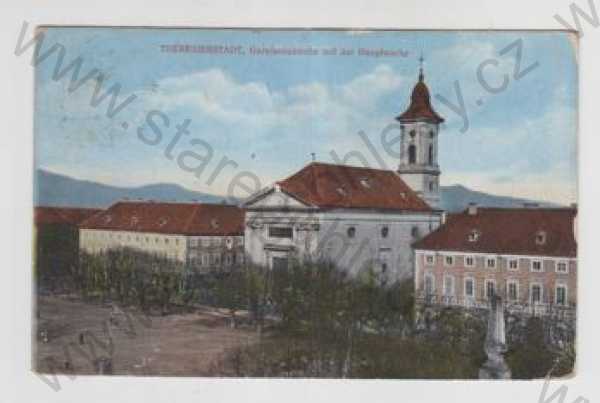  - Terezín (Theresienstadt) - Litoměřice, náměstí, kostel, kolorovaná