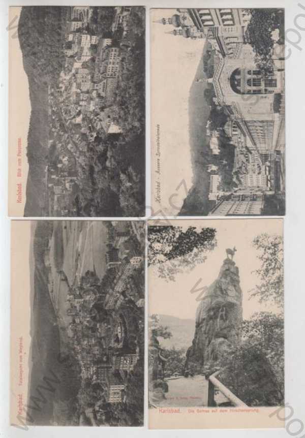  - 4x Karlovy Vary (Karlsbad), částečný záběr města, kolonáda, Westend, Jelení skok, vyhlídka