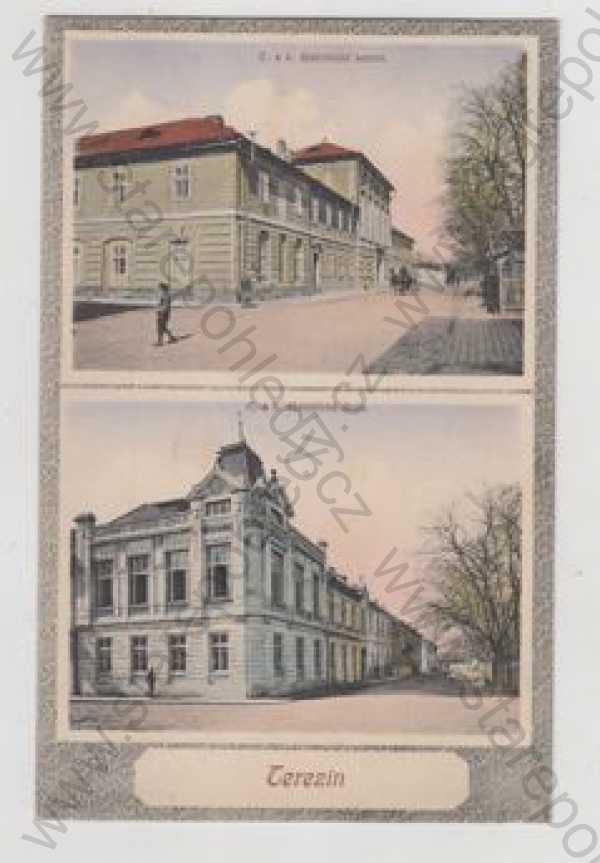  - Terezín (Litoměřice), více záběrů, kasino, škola, kolorovaná