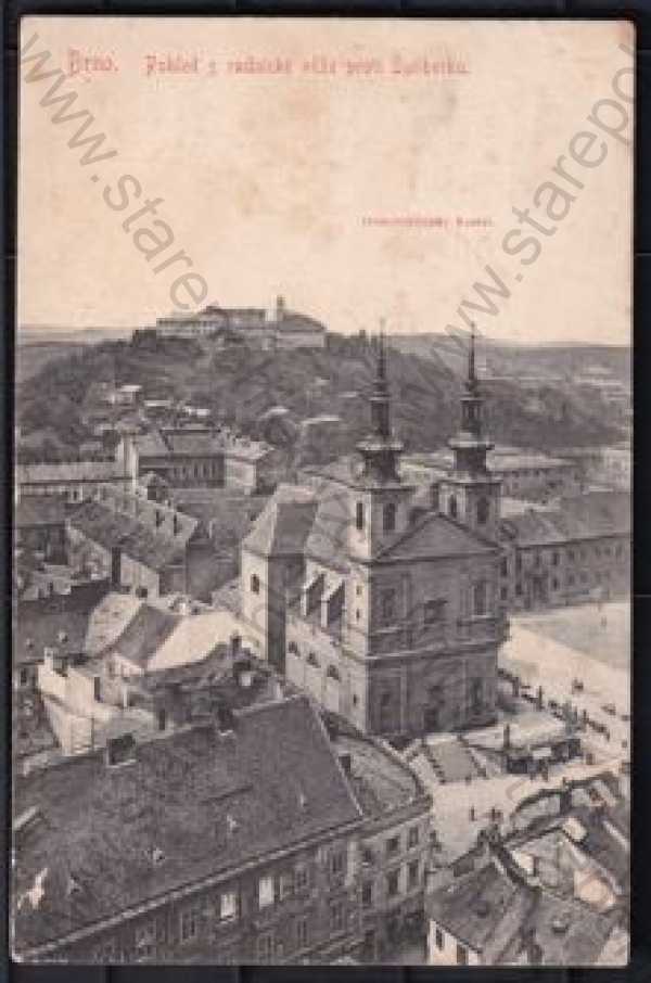  - Brno, pohled na město z výšky, kostel, hrad Špilberk, náměstí
