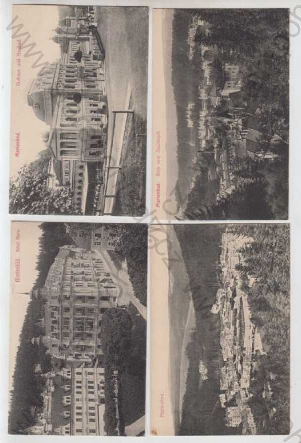  - 4x Mariánské lázně (Marienbad) - Cheb, léčebna, lázně, hotel, částečný záběr města