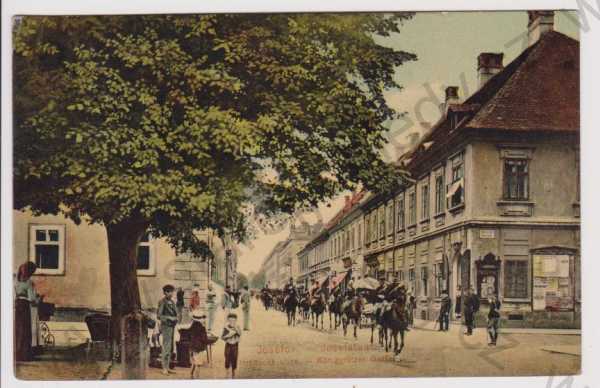  - Josefov - Hradecká ulice, průvod, kůň, kolorovaná