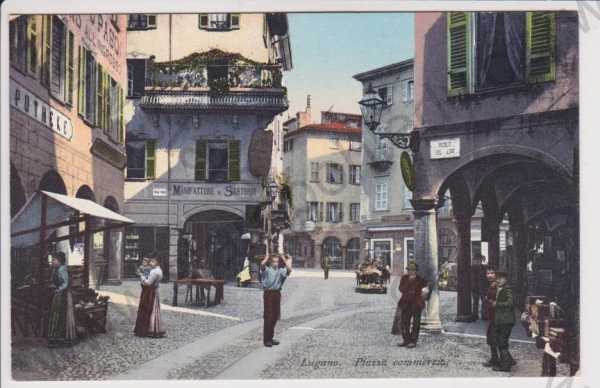  - Švýcarsko - Lugano - Piazza commercio, kolorovaná