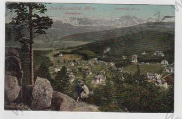  - Polsko, Karpacz (Ober - Krummhübel) - w. Solnoślaskie, Krkonoše, celkový pohled, Sněžka (Schneekoppe), kolorovaná