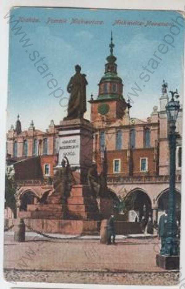 - Polsko, Kraków (W. Malopolskie), pomník, Mickiewicz, kolorovaná