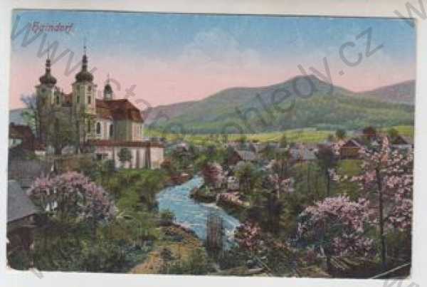  - Hejnice (Haindorf) - Liberec, kostel, řeka, kolorovaná