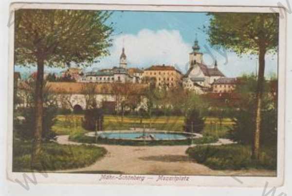  - Šumperk (Mähr. Schönberg), Dvořákovo náměstí, sady, kolorovaná, částečný záběr města