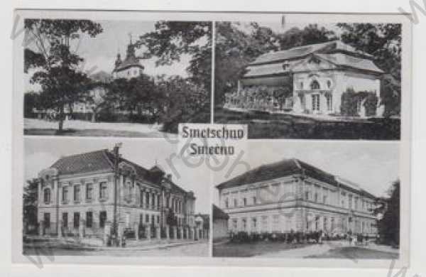  - Smečno (Smetschno) - Kladno, více záběrů, kostel, škola