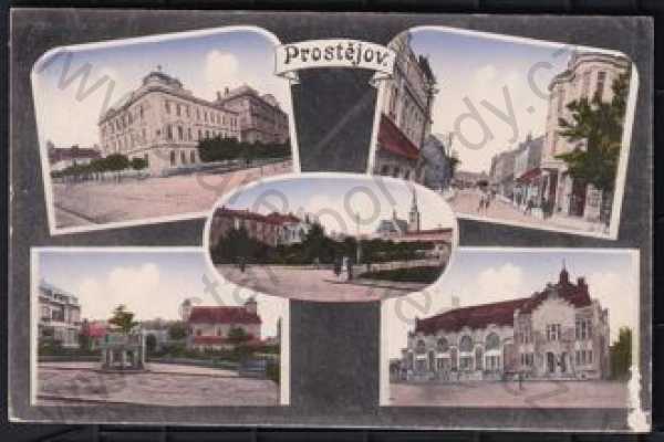  - Prostějov, barevná, více záběrů, kostel , náměstí, pohled ulicí