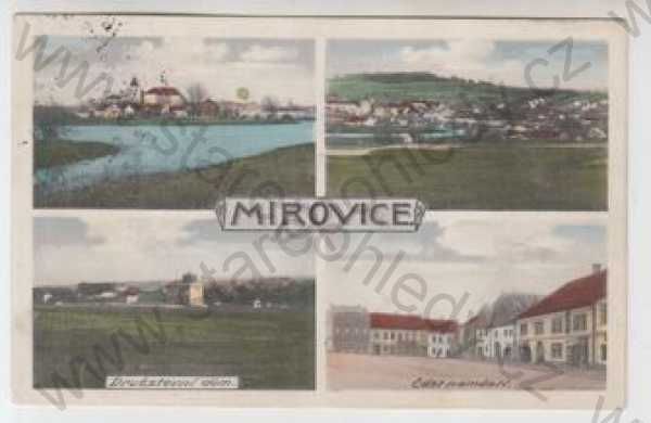  - Mirovice (Písek), více záběrů, celkový pohled, Družstevní dům, náměstí, kolorovaná