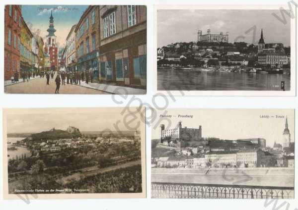  - 4x Bratislava, pohled ulicí, celkový pohled, hrad