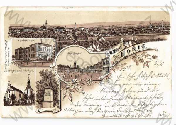  - Hořice, Jičín, koláž, více záběrů, celkový pohled, náměstí, škola, kostel, DA