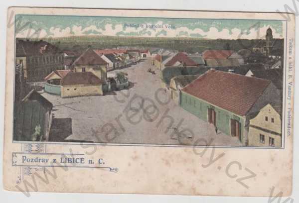  - Libice nad Cidlinou (Nymburk), náměstí, částečný záběr města, kolorovaná, DA