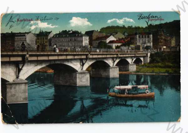  - Karlovy Vary, částečný záběr města, most, loď