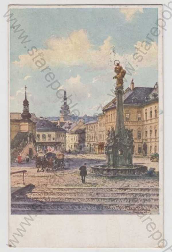  - Šternberk (Alt Sternberg) - Olomouc, náměstí, kůň, kočár, sloup, kolorovaná