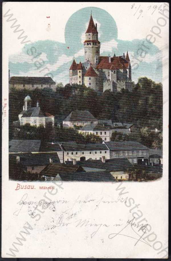  - Bouzov (Busau), hrad, barevná, celkový pohled, DA