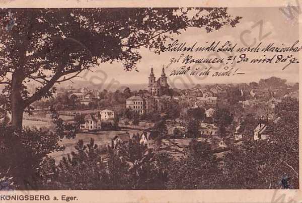  - kynšperk nad Ohří - Konigsberg a. Eger (Sokolov - Falkenau), celkový pohled, řeka, kostel, zámek
